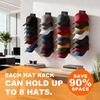 2 Pack Hat Organizer for Baseball Caps, Hat Rack for Wall Hold Up 16 Hats, Strong Adhesive & Screw-in Cap Holder hat hangers for Closet Door & Bedroom