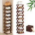 DDRIC 9-Tier No-Assembly Bamboo Rack, 2026 Upgraded Foldable Corner Shoe Rack, Space-Saving Organizer for Shoes, No-Tool Narrow Shelf for Entryway Closet Dorm (Brown,9-Tier)