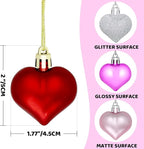 48PCS Heart Ornaments Valentine Ornaments for Tree Decorations, Valentines Day Heart Decorations (4 Colors)