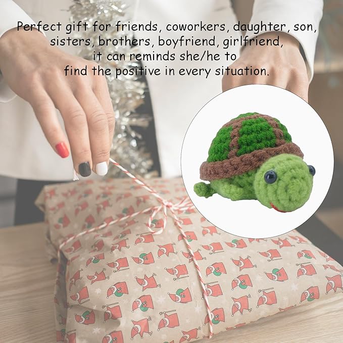 Handmade Funny Positive Turtle Crochet Birthday Gifts, 1.6inch high Sea Turtle with Positive Affirmation Card, Cute Home Office Car Decoration for Friends Coworkers, Inspirational Gifts Ornament
