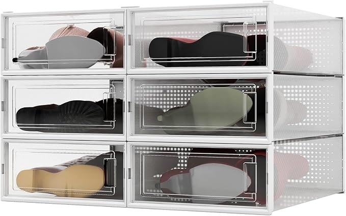 PARANTA 6-Piece Boot and Shoe Storage Box, Stackable Clear Plastic Shoe Box, Space-Saving Shoe Organizer for Boots, Sneakers, and High Heels, Clear