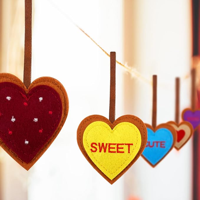 Tatuo 24 Pcs Valentines Felt Heart Ornaments for Tree Decorations Felt Conversation Heart Ornaments Colorful Hanging Valentines Day Tree Decor for Home Decor Party Decoration DIY Crafts