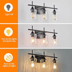 3 Lights Bathroom Vanity Light,Black Farmhouse Modern Wall Light Over Mirror.