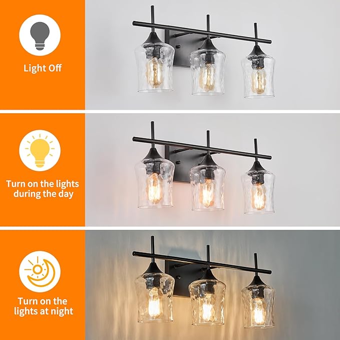 3 Lights Bathroom Vanity Light,Black Farmhouse Modern Wall Light Over Mirror.