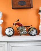 Vintage Motorcycle Desk Clock, Red, Battery Operated, 17.3 in L, 2.5 in W, 7.8 in H