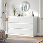 6 Drawer Dresser, Fluted Dresser for Bedroom with Sleek Hidden Handles, Bedroom Dressers with Drawers, Wood Closet Clothes Storage Organizer for Bedroom, Pure White