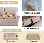 H.VERSAILTEX Couch Cover Chenille Pet Fuzzy Sofa Covers for 2 Cushion Couch Anti Slip Washable Sofa Slipcovers with Strap Soft Couch Protector Cover for Dogs Cats Kids(27.6" x 71",Khaki)