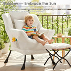 Lazy Chair with Ottoman, Large Lounge Accent Chair with Ottoman and a Throw Pillow, Beige Reading Chair for Living Room Bedroom Dorm Room Office Apartment Relaxing Use