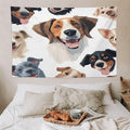 VUMIVI Cartoon Dog Tapestry Black & White Pet Dog Heads Cute Illustration Modern Creative Design Tapestry Wall Hanging for Living Room Bedroom Dorm Classroom Aesthetic Decor W90xL60in