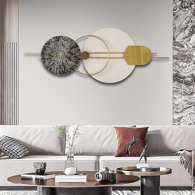 3D Round Metal Wall Art, Handmade Art Metal Round Nature Decorative Wall Sculpture for Living Room Bedroom Dining Room, 47.2" x 19.7"