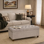 Homepop Home Decor | Tufted Ainsley Button Storage Ottoman Bench with Hinged Lid | Ottoman Bench with Storage for Living Room & Bedroom, Grey