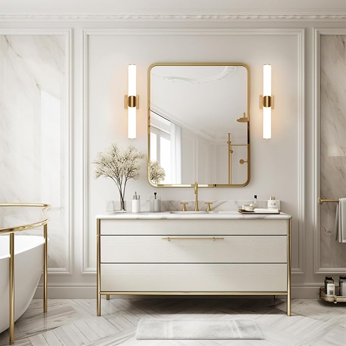 Modern Gold Wall Sconce 22 Inch Dimmable Bathroom Sconces 5CCT Led Wall Lights with Acrylic Shade Hardwired Long Vanity Lighting Fixtures Over Mirror for Bedroom Living Room
