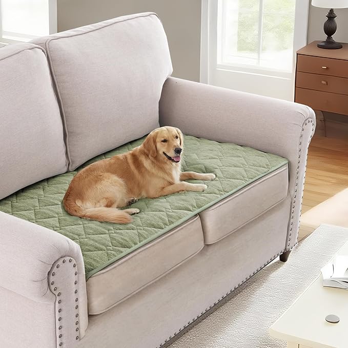 H.VERSAILTEX Couch Cover Chenille Pet Fuzzy Sofa Covers for 2 Cushion Couch Anti Slip Washable Sofa Slipcovers with Strap Soft Couch Protector Cover for Dogs Cats Kids(27.6" x 59", Tender Green)
