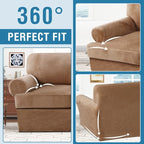 H.VERSAILTEX Sofa Cover 2 Piece T Cushion Armchair Slipcovers Thick Velvet Couch Cover Furniture Protector Stretch T Cushion Sofa Covers for 1 Cushion Couch with 1 Individual T Cushion Covers, Camel