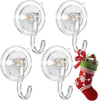 Wreath Hangers for Front Door, Clear Suction-Cup-Hooks Wreath-Door-Hanger on Glass Window,Christmas Decorations Indoor Outdoor Over The Doors Xmas Thanksgiving Hooks ,Removable and Reusable, 4 Pack