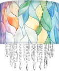 Colorful Macaron Lamp Shade with Acrylic Bead Droplets, Elegent Whimsical Fabric Light Shade for Pendant Table & Floor Lamp, Art Decor for Bedroom or Eentryway, 11.8in