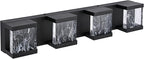 MELUCEE 4 Lights LED Bathroom Vanity Light with Unique Smoke Acrylic Panel Modern Vanity Lighting Black Bathroom Light Fixtures Wall Sconce for Bath Powder Room Entryway, 20W 3000K Warm Lighting