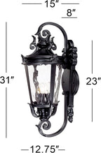 John Timberland Casa Marseille European Outdoor Wall Light Fixture Textured Black Scroll Arm 31" Clear Hammered Glass for Exterior House Porch Patio Outside Deck Garage Yard Front Door Home