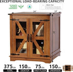 Farmhouse End Table, 24" Large End Tables with Storage, Rustic Square Sofa Beside Table with Glass Barn Door, Wood Side Table Square Nightstand for Living Room, Bedroom, Office (Vintage Brown)
