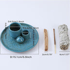 5 in 1 Incense Holder Burner, 5.9" Ceramic Holder for Burning Palo Santo Sage Candle and Incense Sticks Cones, Ash Catcher Tray for Meditation Room Home Décor(Blue)