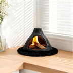 Ceramic Palo Santo Holder Burner,Incense Cone Holder,Mini Chiminea for Palo Santo Sticks and Sage Burner,with Handmade Heat Insulated Mat,Dust Brush,Metal Tweezer. (Black Volcano)
