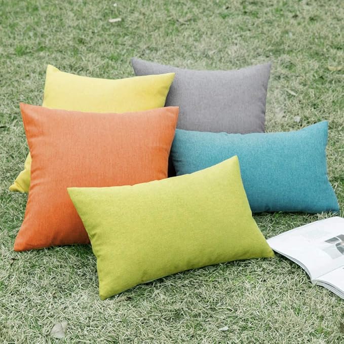 MIULEE Pack of 2 Decorative Outdoor Solid Waterproof Throw Pillow Covers Faux Linen Garden Farmhouse Coastal Cushion Cases for Summer Patio Tent Balcony Couch Sofa 20x12 Inch Turquoise