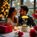 Enjinkail 3D Butterfly Tulips Crystal Ball with Wooden Light Base Glass Tulip Figurine Gift for Women Decor Tulips Statue Gifts for Mother's Day Birthday Valentine Christmas (Diameter 2.36 inches)