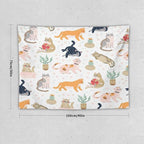 VUMIVI Cute Cat Tapestry Kids Hand-Painted Doodles Colorful Illustrations Potted Plants Paw Prints Tapestry Wall Hanging for Living Room Bedroom Dorm Classroom Aesthetic Decor W40xL30in