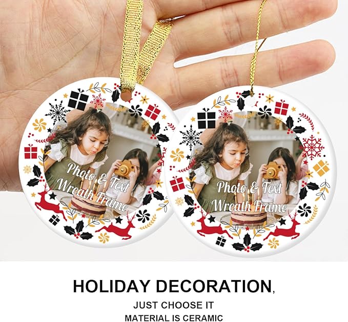 Personalized Custom Photo Ornaments for Christmas Tree - Ceramic Hanging Xmas Ornaments for Couples, Family, Wedding