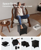 Cube Storage Ottoman, Velvet Foot Stool with Feet, Folding Storage Bench, End of Bed Bench, Storage Chest, for Living Room, Bedroom and Office, 15 x 15 x 15.7 Inches, Ink Black, ASND22B