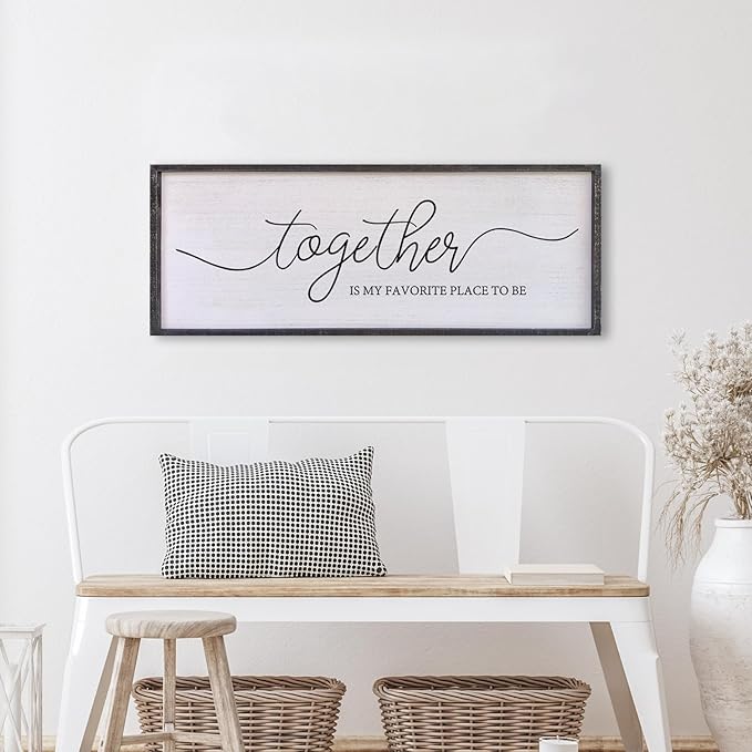 Surfapans Together Is My Favorite Place to Be Sign Wall Decor 32"X12" Bedroom Above Bed Rustic Large Beautiful Home Master Room Beautiful Soild Wood Framed Over Bed Hanging Couple Wall Art (Black)