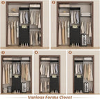 4FT Small Closet System with 3 Fabric Drawers, 48'' Closet Organizer System With 3 Adjustable Shelves, Flexible Built-In Clothes Garment Rack for Small Space, 48" L x 13" W x 71" H, Black