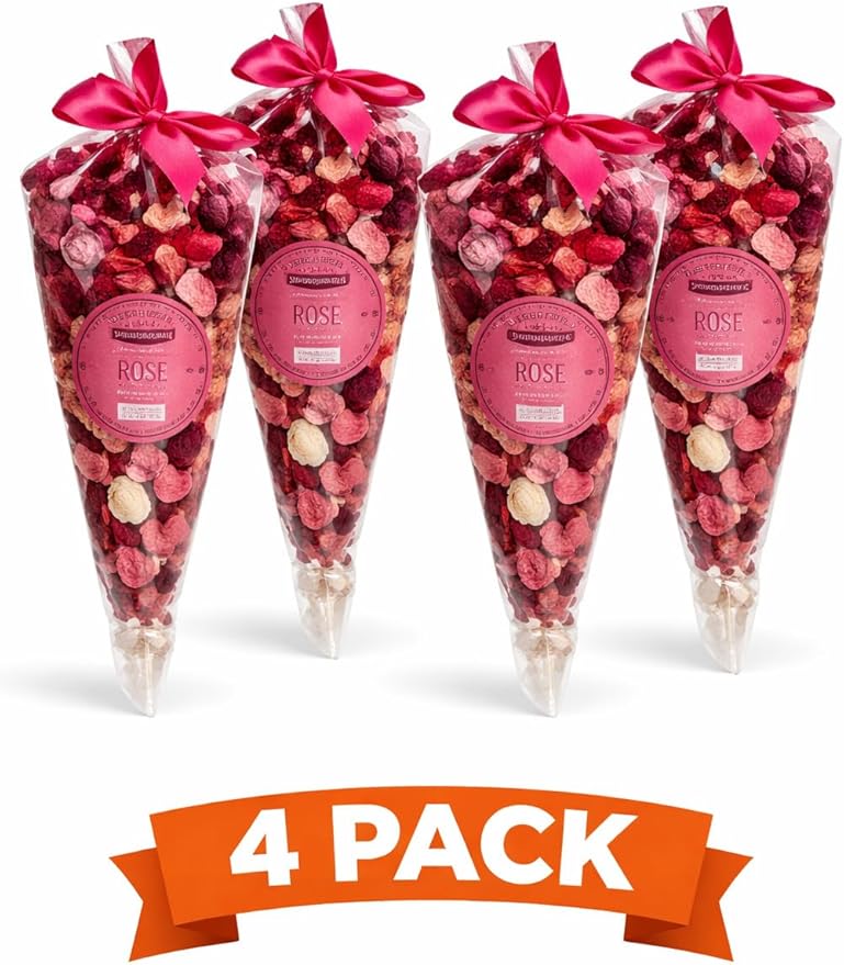 Potpourri 4 Pack Set – Dried Botanical Petals for Bowl or Vase Filler, Home Fragrance Décor – 4 Pouches, 70g Each (9.88 oz Total) (Rose)