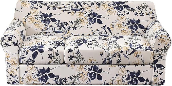 KRFOONN 4 Piece Stretch Sofa Couch Covers for 3 Cushion Couches Printed Sofa Slipcover with 3 Separate Seat Cushion Covers Washable Sofa Slip Covers Furniture Protector for Pets Kids (Large, 27)