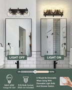 Bathroom Light Fixtures, 3-Light Matte Black Vanity Light, Modern Wall Sconces with Clear Glass Globe Shade, Bathroom Wall Lights for Mirror Kitchen Bedroom Hallway, VL195-MB-3