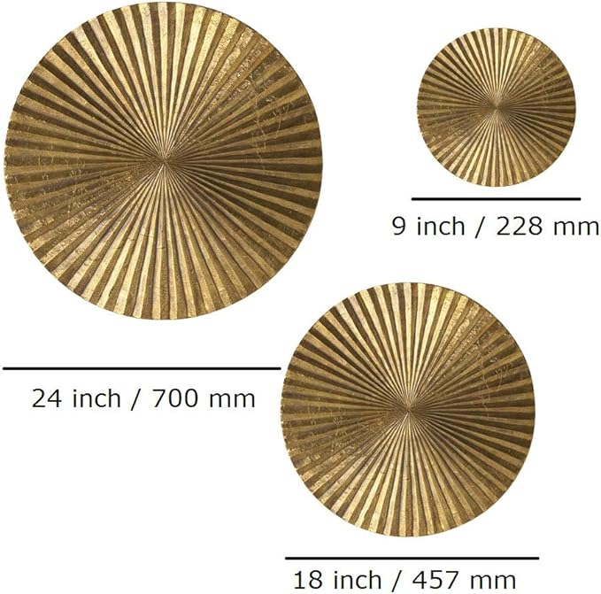 Decorlives Set of 3 Sunburst Metal Wall Art for Home Décor, Decorative Hanging Sculpture, Wall-Mount Decoration for Living Room Bedroom Farm House Cottage, Modern and Antique Figurine | Circular