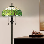 Tiffany Style Floor Lamp, 16" Stained Glass Green Leaf Shade with Antique Bronze Base, 2-Light E26 Pull Chain Standing Reading Light for Living Room, Bedroom, UL Listed, 16x16x64 Inches