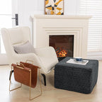 20x20x14 Inches Fluffy Square Pouf Ottoman - Plush Furry Ottoman Foot Rest Stool with High-Density Foam, Versatile Floor Seating for Living Room (Gray)