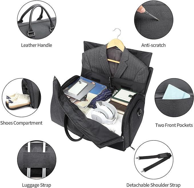 seyfocnia Convertible Travel Garment Bag,Carry on Garment Duffel Bag for Men Women - 2 in 1 Hanging Suitcase Suit Business Travel Bag