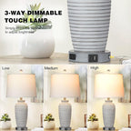 25" Farmhouse Jar Table Lamps Set of 2, 3 Way Touch Control Rustic Bedside Lamps with USB A+C Ports & AC Outlet, Pot Nightstand Lamps for Bedroom Living Room (LED Bulbs Included)