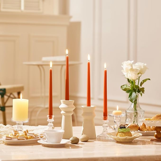 10-Inch Tall Dripless Taper Candles Set of 4 - Burnt Orange Tapered Candles, Perfect for Wedding,Dinner - Smokeless, Unscented, Long Burning - Hand Poured, Colored Tall Candlesticks