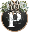 Circular Surname Front Door Welcome Sign - 26 Letter House Wreath, Front Porch Decorations, Year-Round Home Decor (P)