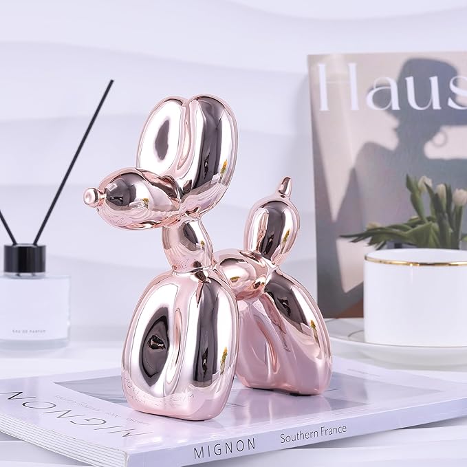 Pink Balloon Dog Decor,Balloon Animal Shelf Decor Preppy Room Decors,Cute Statue Home Decors, Bedroom Modern Sculpture Desk,Office Gold Decorations Small Figurines