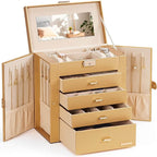 Valentine's Day Gifts Homde Synthetic Leather Huge Jewelry Box Mirrored Watch Organizer Necklace Ring Earring Storage Lockable Gift Case (Gold)