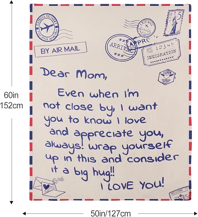 60 x 50 Inches Flannel Blanket for Mom Ultra-Soft Cozy Throw with Heartfelt Message Mother’s Day Birthday from Daughter or Son, Warm Decorative Sofa Blanket