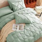 CozyLux Twin XL Comforter Set Sage Green, 5 Pieces Twin Extra Long Pintuck Bed in A Bag for College Dorm, Pinch Pleat Bedding Set with Comforter, Sheets, Pillowcase & Sham