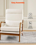 VEVOR Accent Chair, High Back Mid Century Modern Armchair with Solid Wood Frame and Non-Slip Legs, Upholstered Leisure Chair with Linen Fabric and 5.3 in Thickened Cushion, for Living Room, Bedroom
