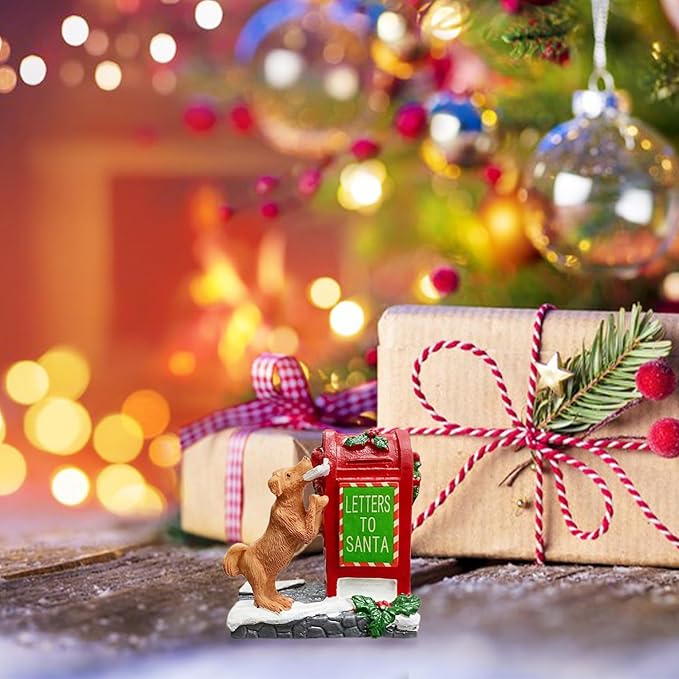 NINIPAPA Christmas Village Accessories Santa's Mailbox Villages Sets for Christmas Decoration Cute Doggy Letter to Santa Resin Christmas Ornaments