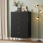 GarveeHome Black Dresser, Modern 5 Drawer Dresser for Bedroom with Gold Handle and Large Drawer, Wood Double Chest of Drawers and Storage Organizer for Living Room, Hallway, Entryway