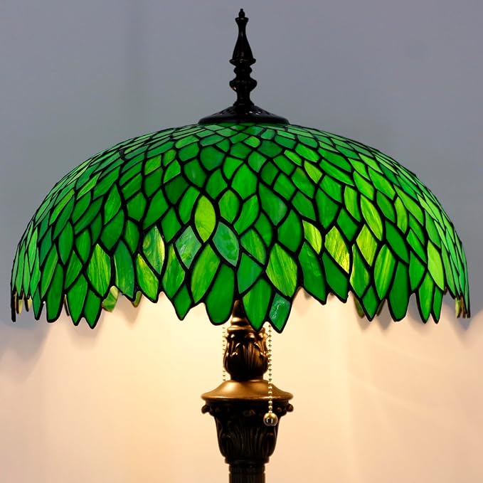 WERFACTORY Tiffany Floor Lamp Green Wisteria Stained Glass Standing Reading Light 16X16X64 Inches Antique Style Pole Corner Lamp Decor Bedroom Living Room Home Office S523 Series